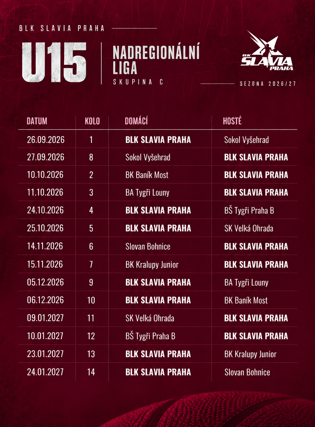 Rozpis utkíní Nadregionální ligy 2026/27 — Skupina C